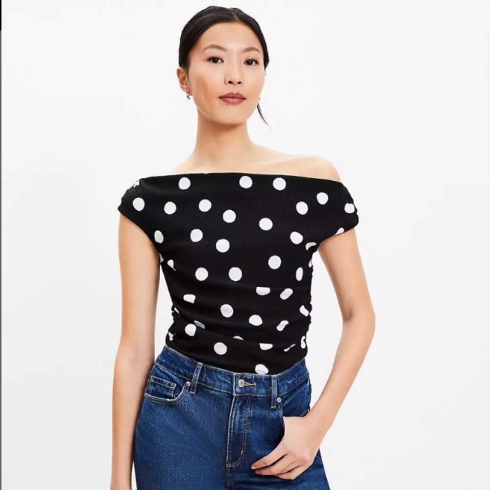 The LOFT Dotted Ruched Off Shoulder Blouse - NWOT